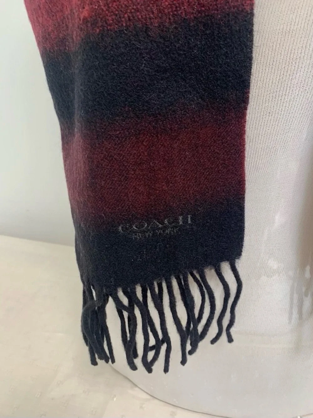 Coach New York Ombre Cashmere Scarf in Burgundy and Black